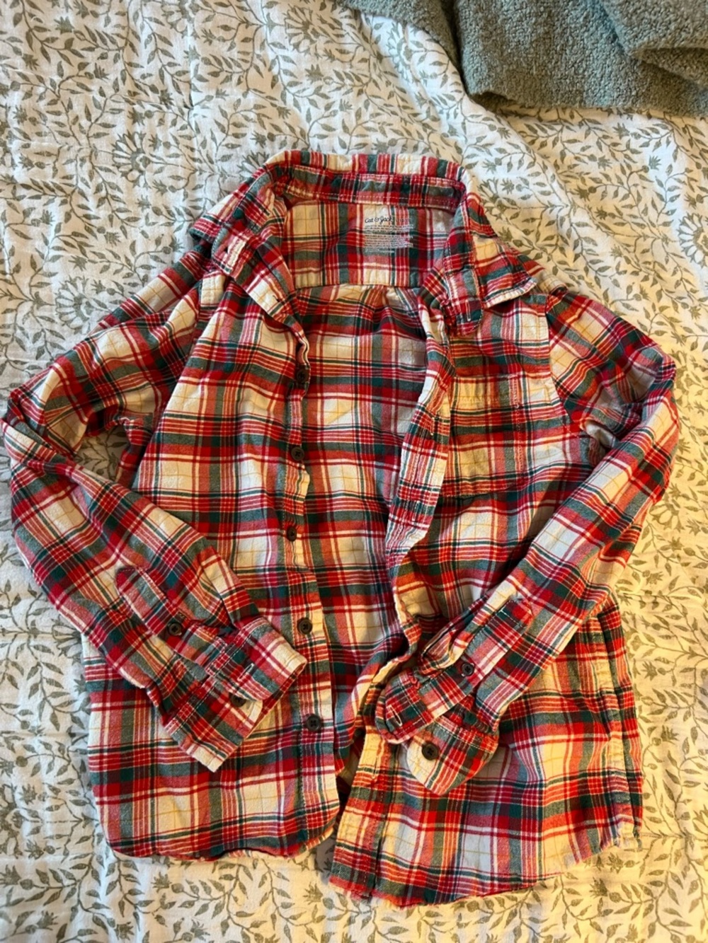 Cat & Jack Red, Green & Cream Plaid Button-Up Shirt